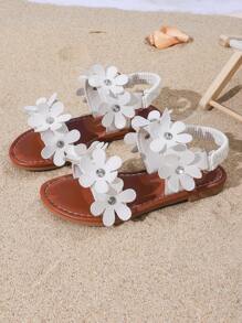 Sandalias de moda para el verano 2025, sandalias planas versátiles con estampado floral ditsy para niños, sandalias de dedo abierto deslizantes, casuales/para interiores, antideslizantes y duraderas