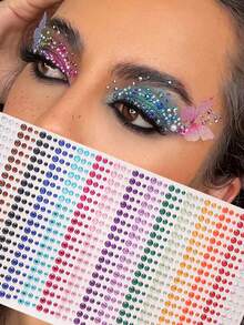 1 张水钻面部纹身贴纸，适用于万圣节派对，面部珠宝节化妆眼部珠宝贴在水钻上，适用于面部、头发、身体、眼睛，包装随机 - 彩色 - 查看 2