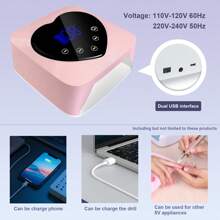 Lámpara de uñas UV LED inalámbrica con 2 limas, doble fuente de luz UV/LED, recordatorio inteligente de bajo consumo, 5 temporizadores, control táctil y sensor automático, secado rápido (rosa)