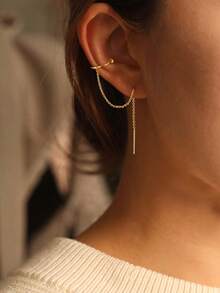 1PC 925 Sterling Silver Dangle Chain Earrings For Women Long Drop Dangle Wrap Earrings Romantic Cartilage Cuff Tassel Earring Fashion Jewelry For Women