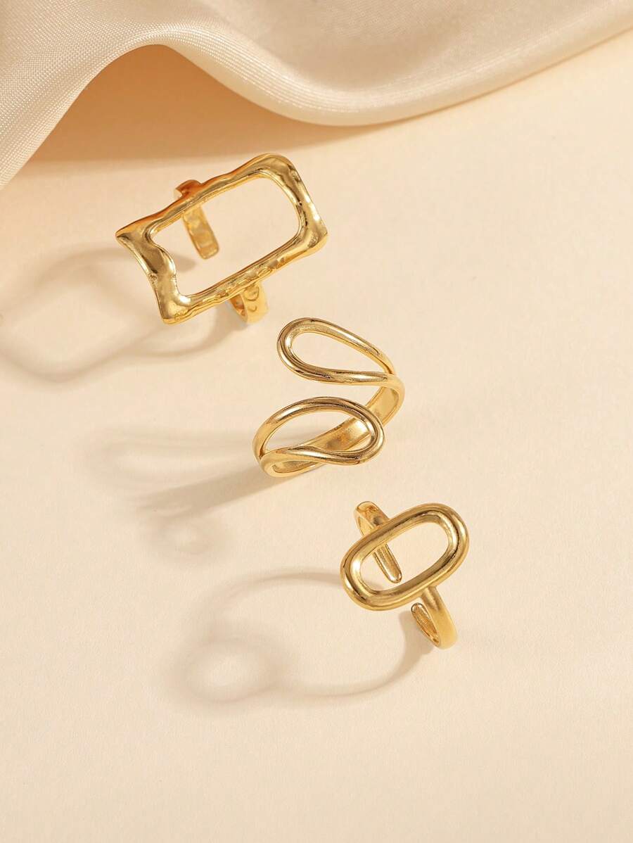 Set de 3 aros/aro de acero inoxidable minimalista y elegante en dorado, adecuado para uso diario de mujer o como regalo
