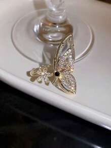 1 pièce Bague réglable minimaliste et élégante de luxe à motif papillon et fleur, convient pour le port quotidien et les occasions festives pour femmes