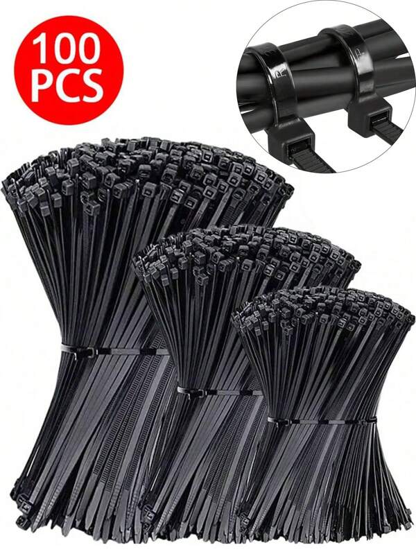 100 pièces Attaches de câble en nylon noires industrielles à verrouillage automatique haute résistance