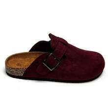 Open-Toe Comfortable Wooden Clogs With Adjustable Buckle And Ergonomic Insole - Burgundy - View 2