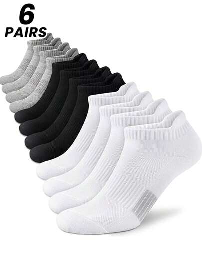1/3/6 pares de calcetines de tobillo para mujer, unicolor negro y blanco, delgados, transpirables y anti-olor para uso casual de verano y deportes, calcetines para parejas