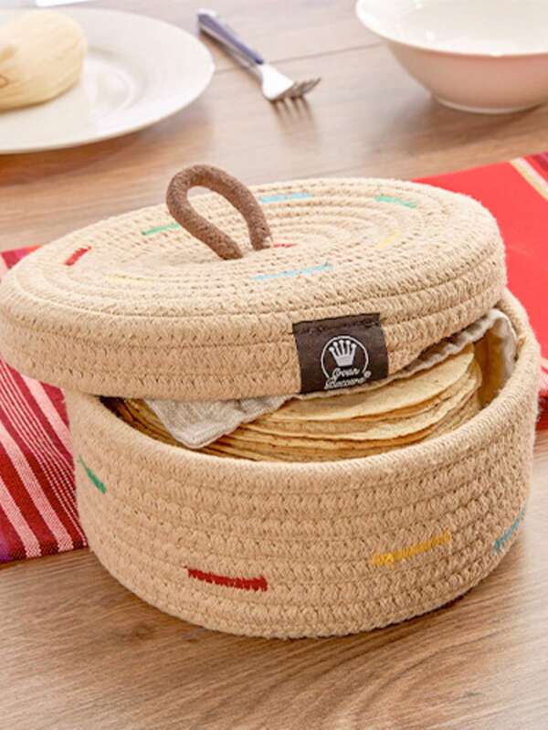 Tortillero Artesanal Tejido con Tapa y Asa - Capacidad 2 kg - Diseño Tradicional con Detalles de Colores