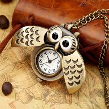 Montre collier vintage de mode en alliage rétro en forme de hibou pour hommes et femmes, cadeau d'anniversaire