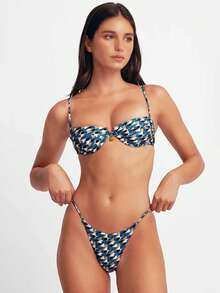 2pcs/Set Sexy Rhombus Pattern Knit Material Metal Decor Bikini Swimming Suit & Beach Outfit, Summer - Multicolor - View 5