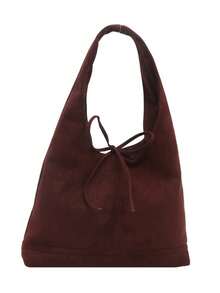 1PC Vintage Suede Casual Shoulder Handbag, Letter Embossed Bow Decoration Drawstring, Large Capacity - Black - View 19