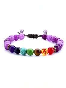 1 Stück Geflochtenes Seil Armband für Herren, 8mm Lavastein Perlen Chakra Armband, geflochtenes Seil Armband mit Naturstein, Yoga Armband, Meditation Schmuck