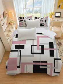 3PCS Geometric Pattern Black Gray Printed Duvet Cover Set (1*Duvet Cover + 2*Pillowcase, Without Core)- Lightweight Breathable Bedding Set For Bedroom & Dorm Room With Geometric Print, Comfortable Coverlet & Bedspread - Easy Care, Hypoallergenic, And Gentle On Skin