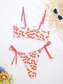 Cherry Print Playful 2 Pieces Bikini Set - Multicolor - View 2