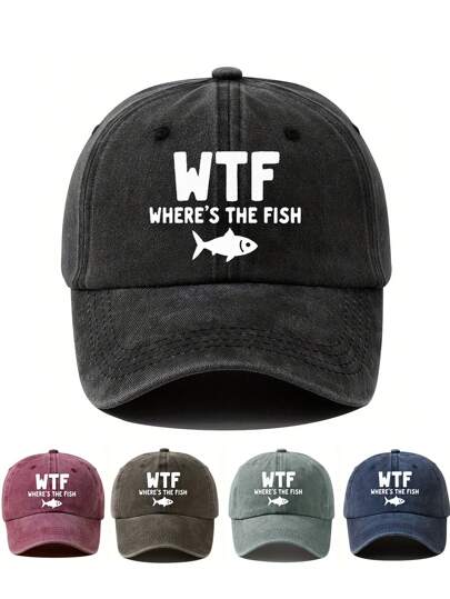 Street Fashion Where's The Fish Print Baseball Cap - Retro Trucker Hat For Fishing Enthusiasts, Outdoor Sports, Camping,Hip-Hop Style Adjustable Dad Cap All-Season Daily Casual Wear