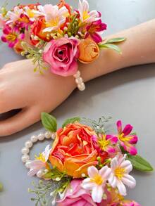 1个/6个装涤纶玫瑰手镯花，休闲风，婚礼/新娘派对胸花，伴娘花环，情人节配饰 - 手腕花 - 查看 8
