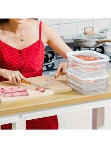 3 Tier Stackable Bacon Refrigerator Lunch Meat Organizer, Deli Meat Container For Refrigerator, Cold Cut Meat Organizer With Lid And Clips For Ham, Salami, Sandwiches, Cheese And Lunch Meat - Multicolor - View 3