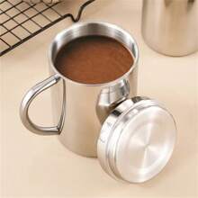 1 pièce Tasse à café en acier inoxydable avec couvercle et anse, tasse en métal incassable à double paroi. Tasse à café de voyage, tasse à thé de camping en acier inoxydable incassable, idéale pour la rentrée scolaire