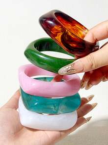 1 件波西米亚风格彩色不对称亚克力树脂粗手镯、扎染时尚个性化腕带、哥特式几何串饰手链、情侣珠宝礼物 - 不規則方形手鐲 - 查看 1