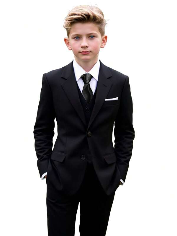 Costume pentru băieți Set de costum 6 piese Smoking pentru copii mici Îmbrăcăminte pentru purtător de inele ținută pentru nuntă Blazer vestă pantaloni cămăși cu bretele cravată costume formale pentru copii negru mărime 4-16 ani