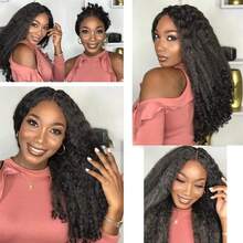 New Afro Curly V Part Wig Synthetic Braided Hair Texture With Unique Bouncy Curls In The End 22 Inch Soft Curly Full Hair V Part Wigs Synthetic Kinky Straight Hair Bouncy Curls No Leave Out Clip In Half Wig - Black - View 8