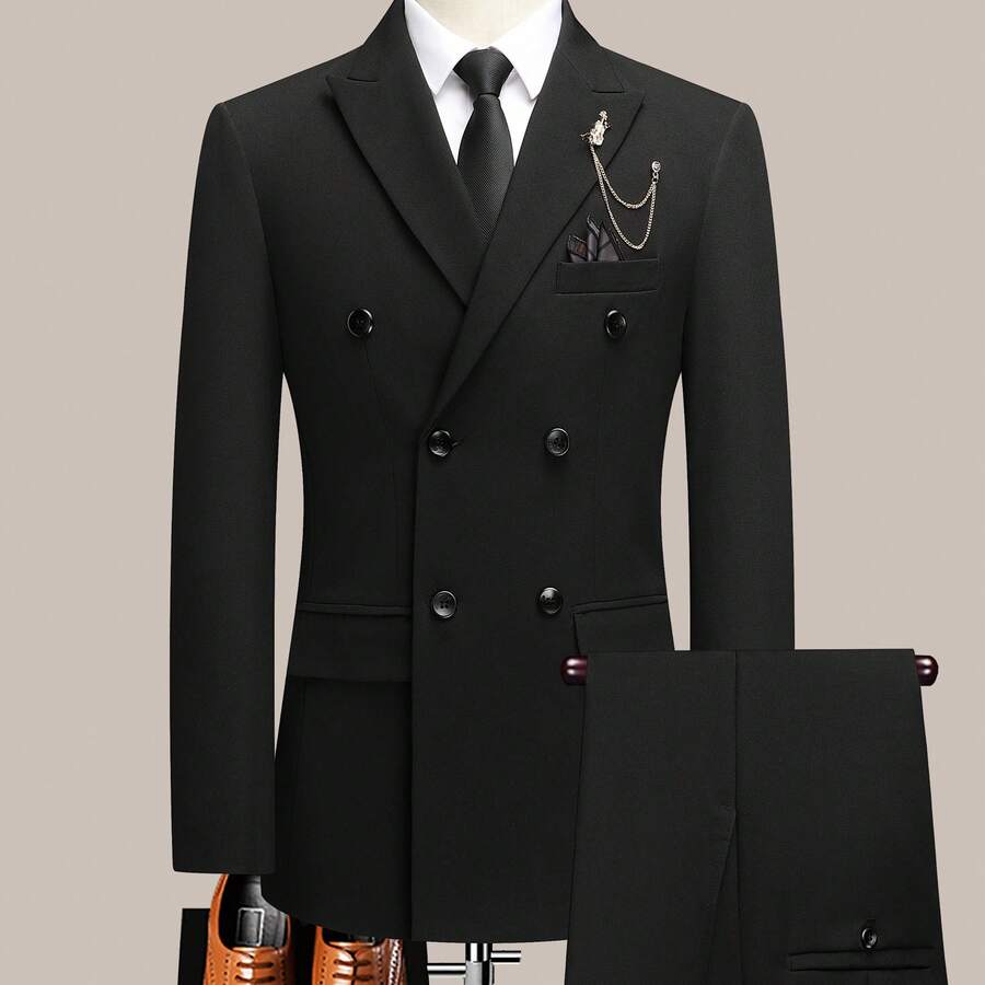 Men's Two-Piece Suit, Four Season Business Casual Suit, Two Button Back Slit Style, Wedding Work Banquet - 黑色 - 查看 1