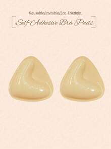 1 Pair Of Double Sided Self-Adhesive Bra Pads, Chest Pads Adhesive Pads, Reusable Padding Pads, Bra Bikini Invisible Thickened Chest Pads Waterproof For Swimming - Apricot - View 2