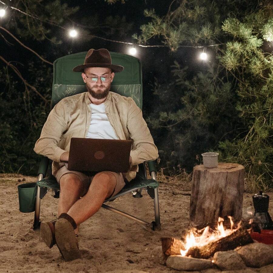 High Back Folding Beach Chair Low Beach Chair Carry Bag Cup Holder Green - 1 - View 1