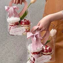 1/3/10个装粉色礼品袋，心形手柄，可重复使用透明塑料礼品包装袋，适用于婚礼、派对、周年纪念、情人节、母亲节、手工礼盒、糖果巧克力袋装饰 - 彩色 - 查看 8
