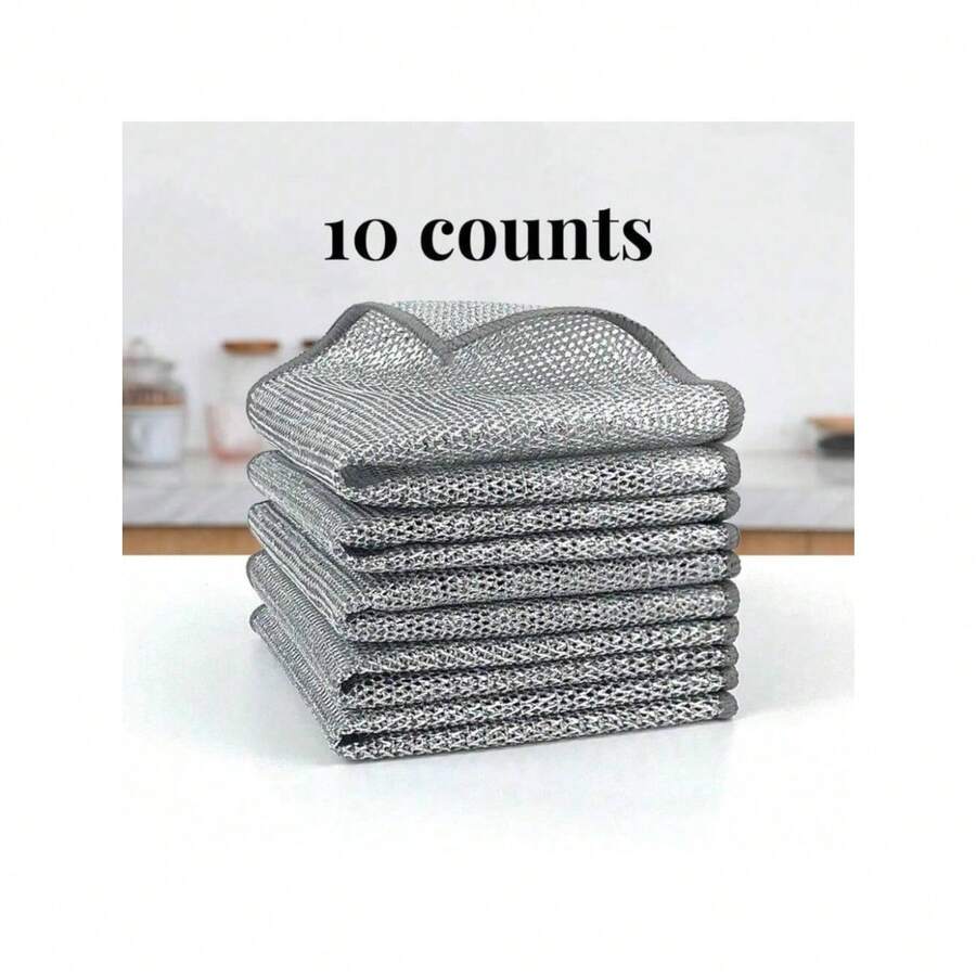 10 Counts Dishwashing Rags,Multipurpose Non-Scratch Wire Dishcloths For Wet And Dry Use, Reusable Wire Cleaning Cloths For Kitchen, Sinks, And Pans Silver Removable, Washable & More