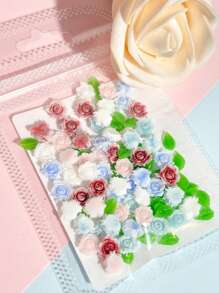 60 piezas Juego de decoraciones para arte de uñas con camelias de 8 mm en rosa/blanco/azul/rojo, decoraciones planas de resina adorables para diseño de uñas, ideales para encanto de uñas de verano, decoración de fundas de teléfono, populares en Japón y Corea, suministros de arte de uñas