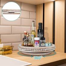 Farmhouse Lazy Susan Organizer For Cabinet,Decorative Tray Riser,Counter Lazy Susan Turntable Organizer With Beads,360 Degrees Rotating Display Stand For Spice Racks,Centerpiece Tray - 鏽棕色 - 查看 6
