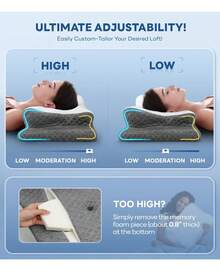 Almohada cervical More Aches para alivio del dolor, almohada cervical ajustable para soporte del cuello con reposabrazos, almohadas ergonómicas de espuma viscoelástica sin olor, almohada ortopédica para dormir de lado, espalda y estómago - Negro - Ver 2