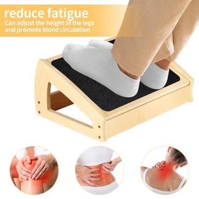Ergonomic Wooden Footrest With Non-Slip Surface, Under-Desk Footrest With Adjustable Height, Adjustable Footrest For The Toilet, 41 X 28 X 18.8 Cm