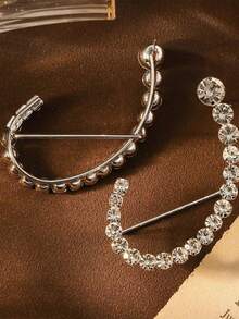 2 Pieces/Set Of Geometric Rhinestone Earrings High Fashion Rhinestone One Curved Earrings Hanging Earrings