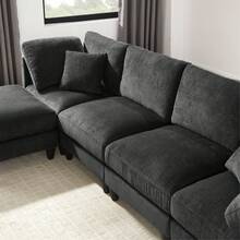 1PC, Modular Combination Sofa, L-Shaped Sofa For 7 Seats, Sectional Sofa Couches, Free Combination, Removable Modules With Wooden Legs And Upholstery, U-Shaped Sofa For Living Room And Office, Large Space, Living Room Furniture, Home Decor, Black Grey - 黑色 - 查看 4