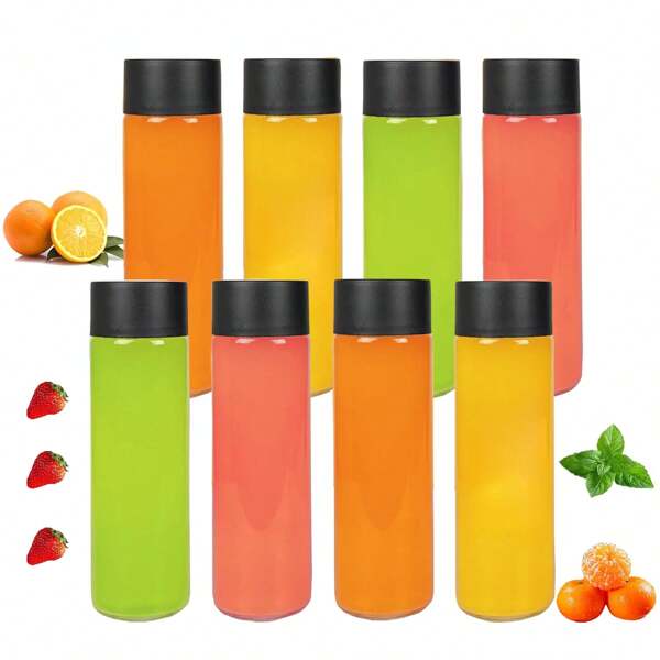 2/4/6/8pcs Plastic Juice Bottles With Lids,Round Clear Drink Bottles,Reusable Plastic Smoothie Tumble,Travel Water Cups,10oz/13.6ozfor Storing Juice, Milk, Beverage.Suitable For Summer Beach Parties, Outdoor Picnics, Barbecues And Camping.Easy To Carry.