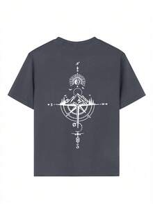 夏季青少年男孩休闲图案印花圆领短袖 T 恤 - 深灰色 - 查看 5