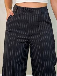 Women's Plaid Pants, High Waist, Stripes, Casual, Modern And Elegant - màu đen - Xem 3