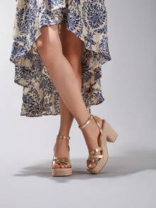 Dép xỏ ngón hở mũi đế dày đế dây thừng, dép cao gót đế xuồng chống thấm nước cho kỳ nghỉ hè, giày nữ nhẹ và thoải mái thời trang hàng ngày - Rượu sâm banh - Xem 11