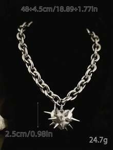 1 件银色荆棘心形吊坠项链，金属时尚朋克风格，适合男女，适合日常佩戴、派对、音乐节、音乐会 - 銀色 - 查看 8