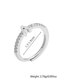 SYMFNY 925 Silver Minimalist Alloy\Cubic Zirconia Adjustable Open Ring With 26 English Letters A-z - Style 2 - View 4