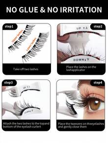 MAGEFY 2 对磁性假睫毛套装，配有专业涂抹器，可重复使用，无需胶水，仿貂毛蓬松柔软假睫毛，适合日常使用，美容化妆工具，自然漫画睫毛涂抹器，自然睫毛混合设计，3D 体积假睫毛条，睫毛，睫毛，假睫毛 - 自然纖長款 - 查看 8