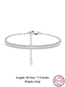 ORSA JEWELS 1pc S925 Silver 14K Gold Plated Modern Princess Cut Chain Bracelet With AAAA Cubic Zirconia Setting - SB215 - View 7