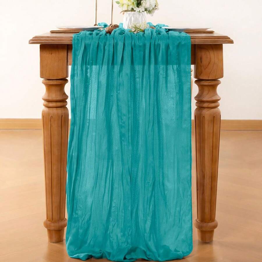 1pc Mint Green Cheese Cloth Table Runner, 120 Inches (Approx. 300cm) Long Boho Gauze Table Cloth For Spring, Dining Table Decor, Wedding, Baby Shower, Tea Party
