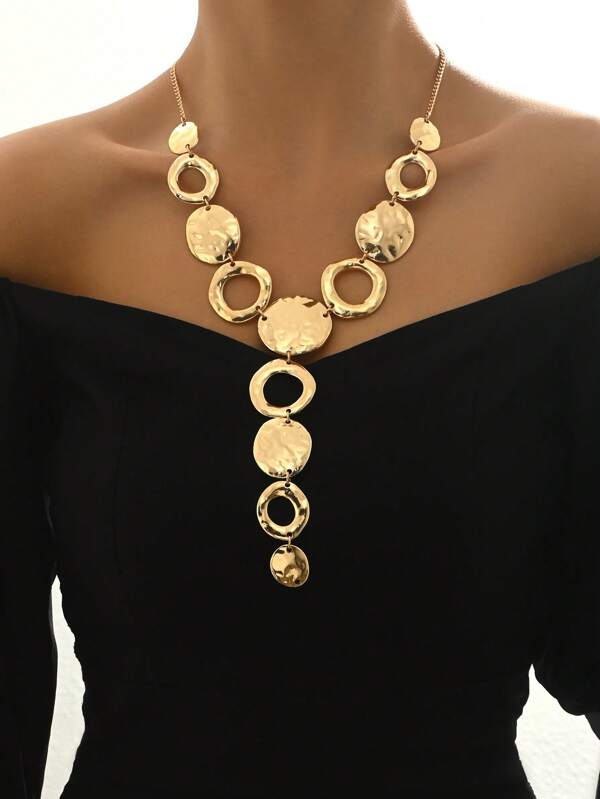 1pc Fashionable Geometric Y-Shaped Long Metallic European And American Exaggerated Personalized Long Necklace