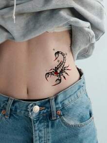 1 件临时纹身贴纸，诱人的蝎子图案，防水、防汗，一次性使用 - 彩色 - 查看 4