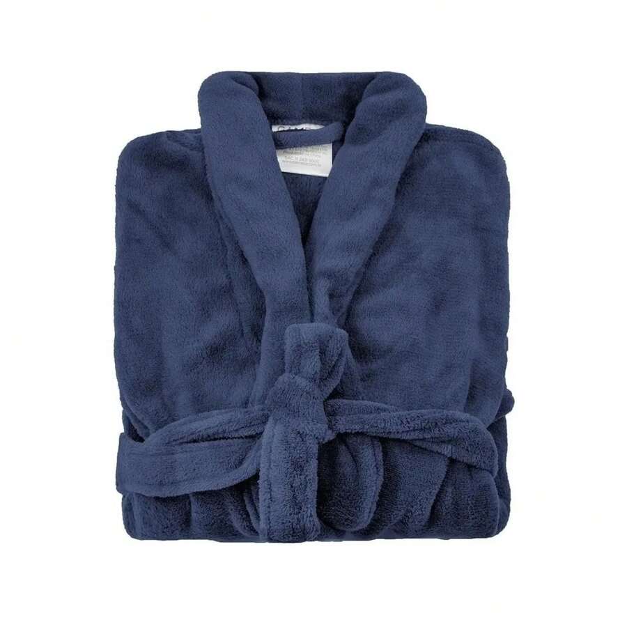Adult Microfiber Bathrobe Soft Velvety Touch Cozy Winter Very Warm - Navy Blue - View 1