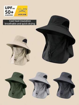 1 st unisex anti-UV solskydd solhatt med halsskydd, andas fiske, vandring, utomhushatt, vindtät bred brätte, vår/sommar