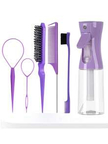 6件套浇水壶造型美发工具套装，包括1个浇水壶、1把直发梳、1把蓬松梳、1把尖尾梳、2个编发工具，适用于化妆、Y2K夏季发型、发饰和造型工具