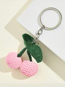 1 件樱桃形亚克力钥匙扣，可爱针织水果吊饰，适用于手提包、背包、礼物，适合市场使用 - 粉紅色1pc - 查看 2