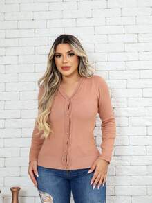 MONNEI Cardigan Knit Jacket With Buttons - Camel - View 2